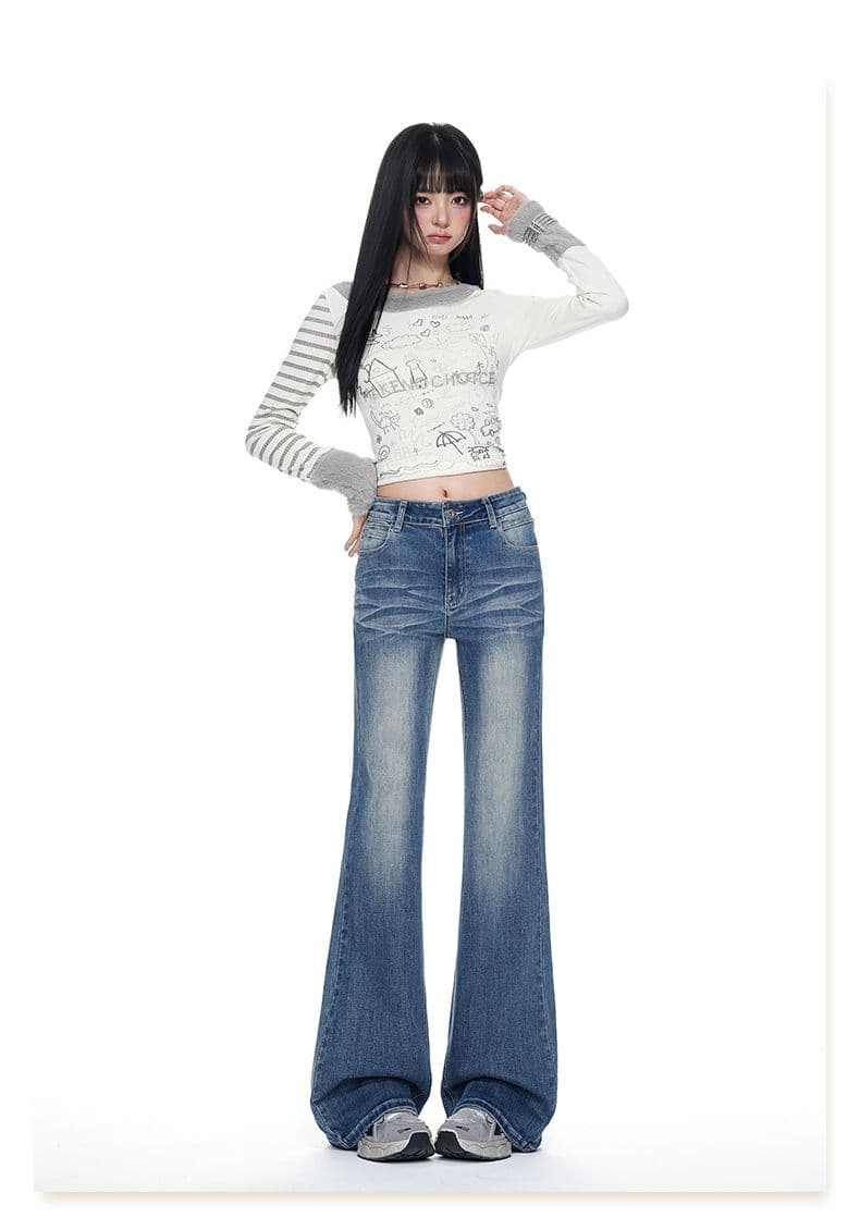 아메리칸 레트로 워싱 부츠컷 청바지 여성 높음 거리 몸매 가꾸기 슬림해 보이는 패션 핫걸 다용도 나팔 바지 상세 이미지 24
