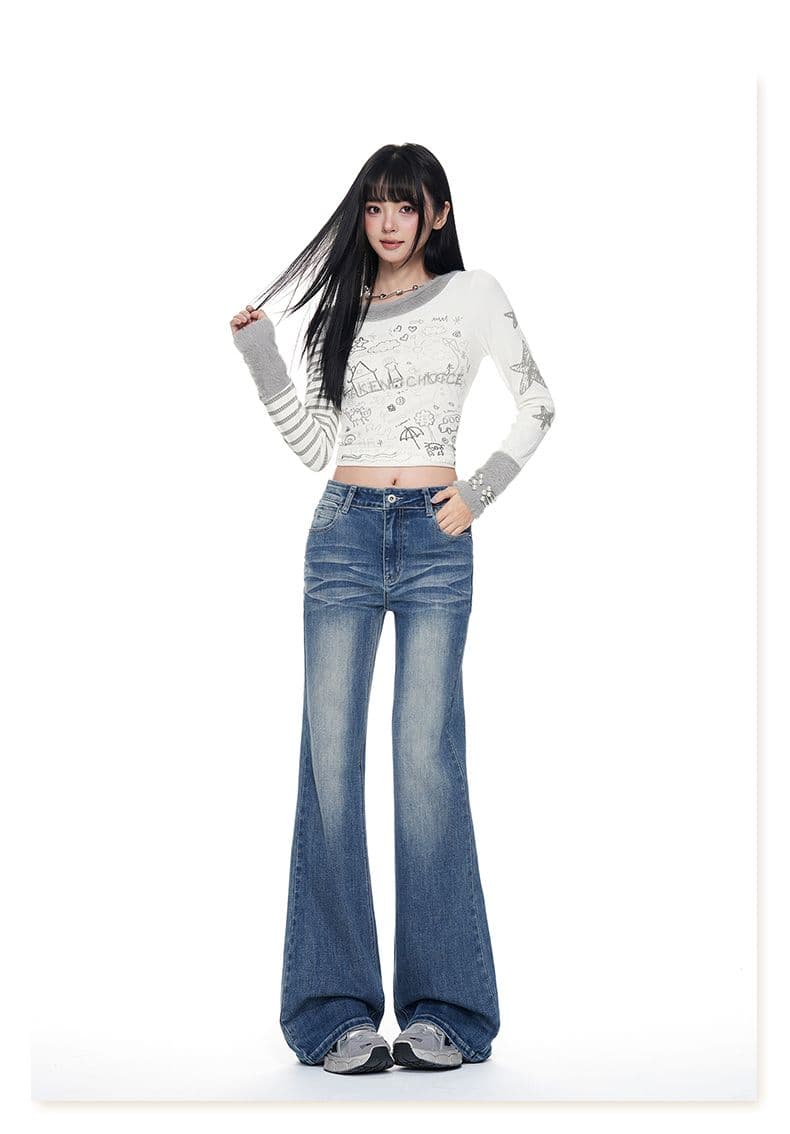 아메리칸 레트로 워싱 부츠컷 청바지 여성 높음 거리 몸매 가꾸기 슬림해 보이는 패션 핫걸 다용도 나팔 바지 상세 이미지 25