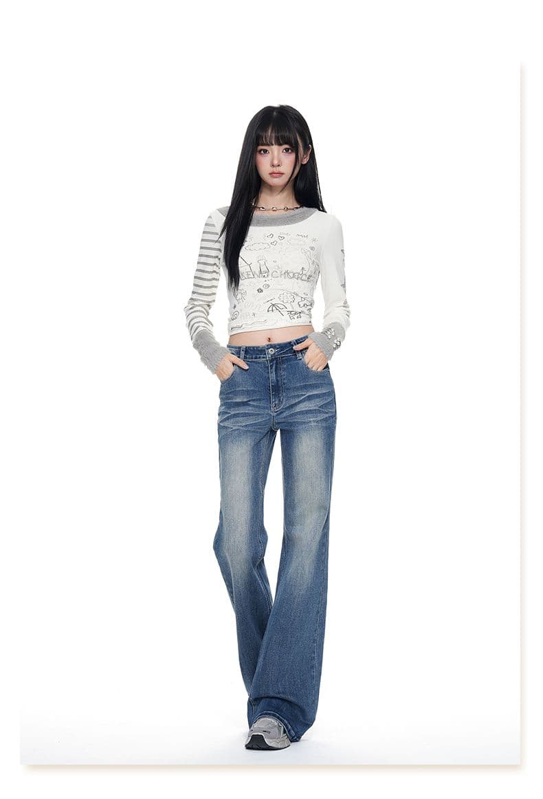아메리칸 레트로 워싱 부츠컷 청바지 여성 높음 거리 몸매 가꾸기 슬림해 보이는 패션 핫걸 다용도 나팔 바지 상세 이미지 27