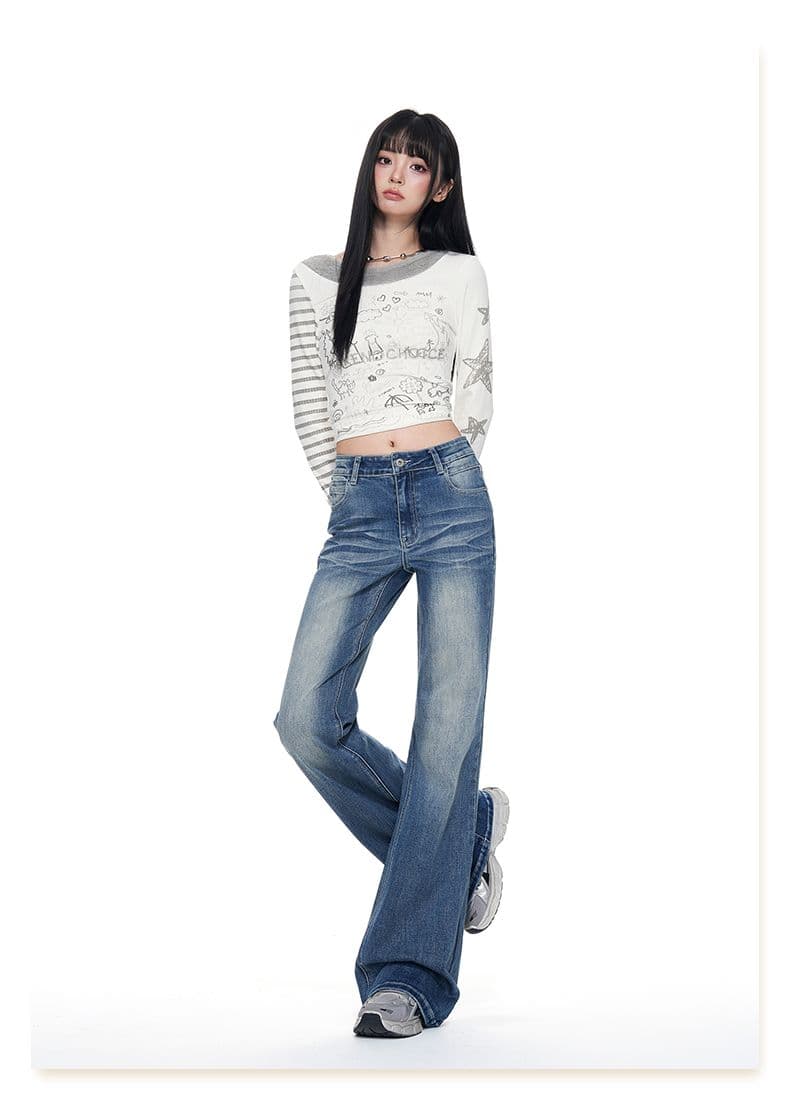 아메리칸 레트로 워싱 부츠컷 청바지 여성 높음 거리 몸매 가꾸기 슬림해 보이는 패션 핫걸 다용도 나팔 바지 상세 이미지 28