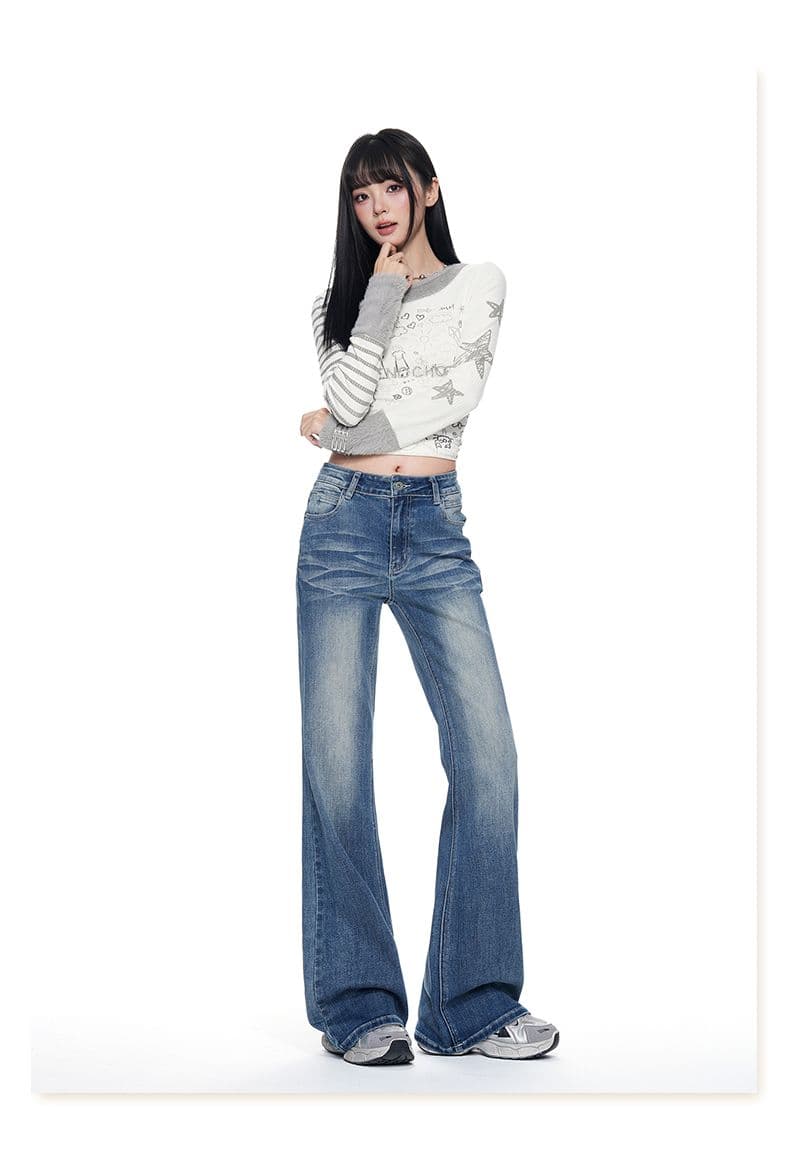 아메리칸 레트로 워싱 부츠컷 청바지 여성 높음 거리 몸매 가꾸기 슬림해 보이는 패션 핫걸 다용도 나팔 바지 상세 이미지 29