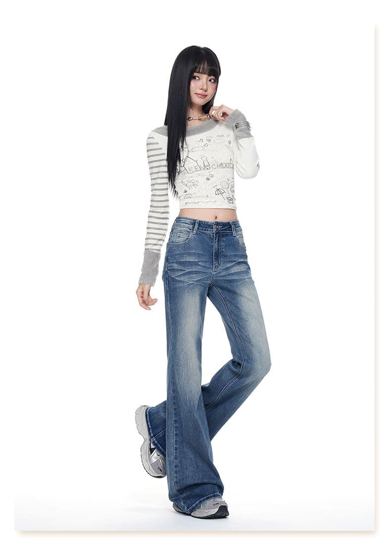 아메리칸 레트로 워싱 부츠컷 청바지 여성 높음 거리 몸매 가꾸기 슬림해 보이는 패션 핫걸 다용도 나팔 바지 상세 이미지 30
