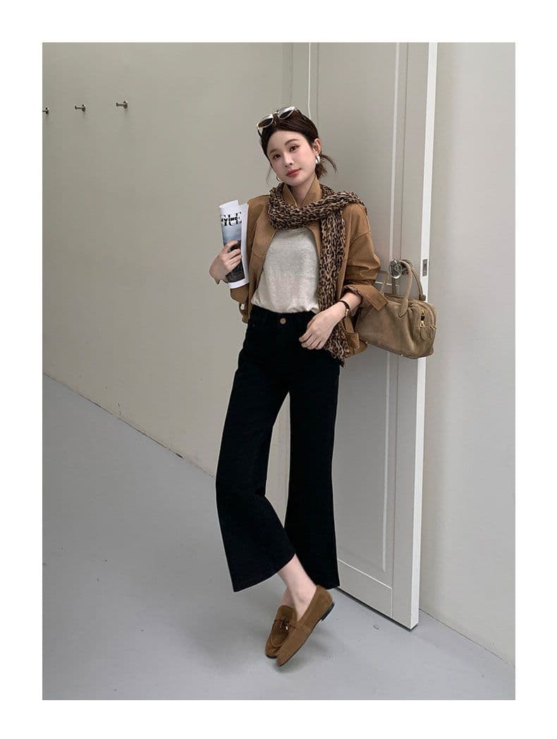 화이트 데님 9 포인트 플레어 바지 루즈핏 가죽 카드 상세 이미지 13