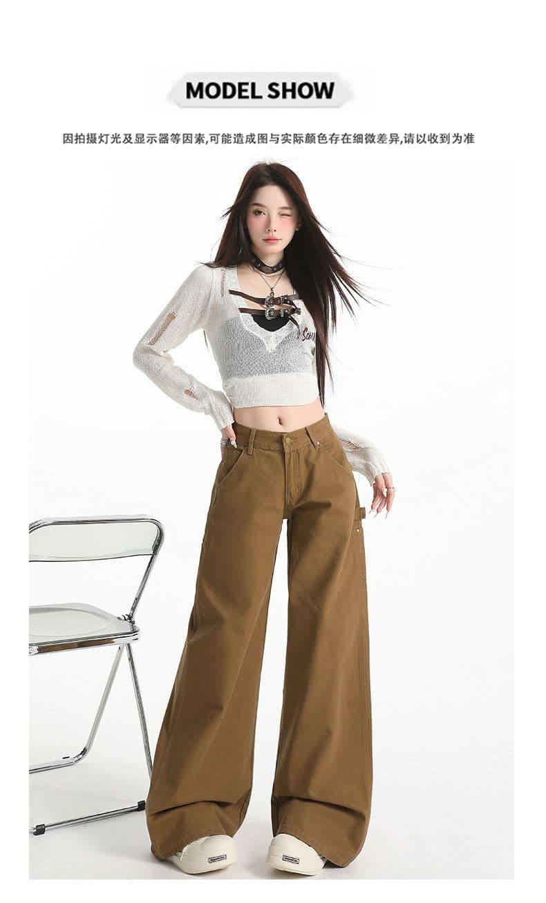 짙은 녹색 데님 넓은 다리 바닥 청소 바지 여성 워크웨어 주머니 상세 이미지 8
