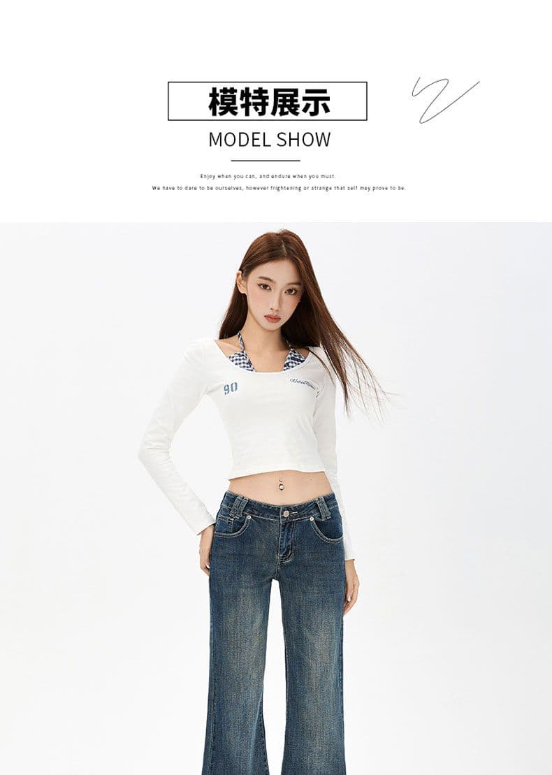 파란색 데님 부츠컷 바지 여성 레트로 이후 가방 바닥 청소 상세 이미지 7