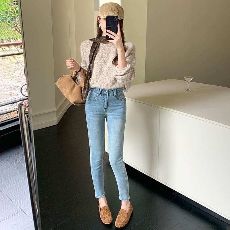 하늘색 데님 작은 발 바지 여성 가죽 카드 거친 가장자리 이후 가방 이미지 2