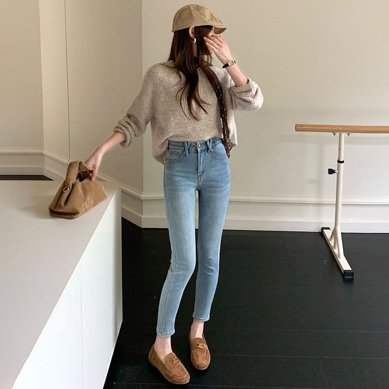 하늘색 데님 작은 발 바지 여성 가죽 카드 거친 가장자리 이후 가방 이미지 4