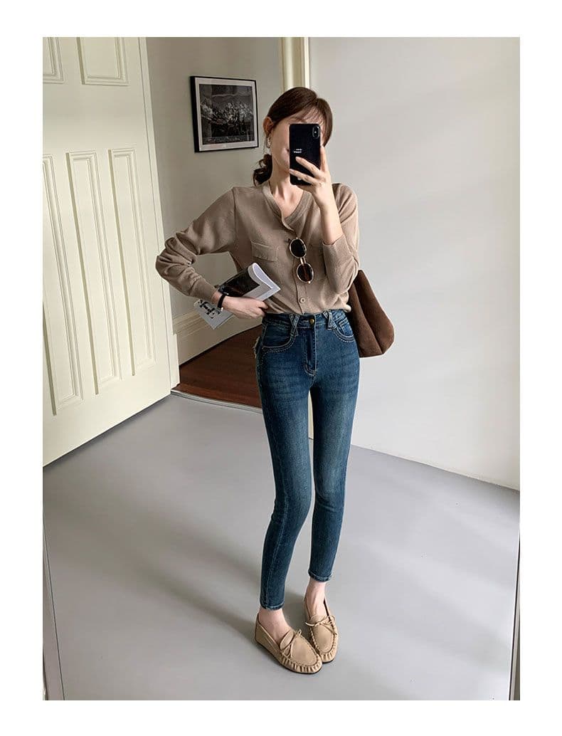 하늘색 데님 작은 발 바지 여성 가죽 카드 거친 가장자리 이후 가방 상세 이미지 8