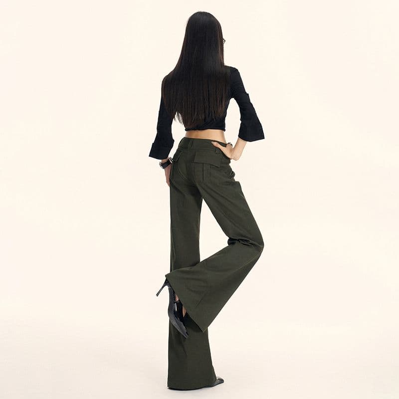 디자인 센스 더블 버클 로우 웨이스트 부츠컷 정장 바지 여성 가을 새로운 신축성 다용도 패션 캐주얼 와이드 레그 팬츠 이미지 3