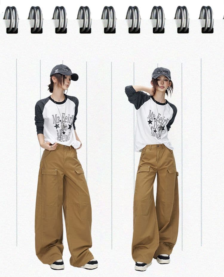 아메리칸 레트로 카키 색 넓은 다리 워크웨어 팬츠 여성 2026 여름 새로운 다용도 루즈핏 캐주얼 스트레이트 팬츠 상세 이미지 2