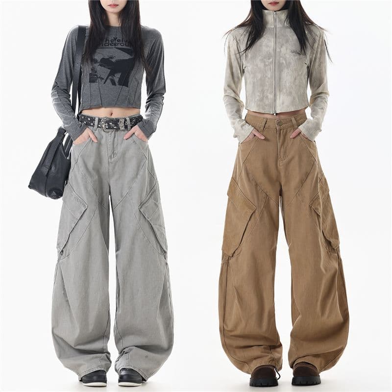 가을 무거운 워시 퇴색 한 면 캐주얼 데님 워크웨어 패치워크 막대기 가방 루즈핏 넓은 다리 느슨함 센스 순면 편안함 이미지 5