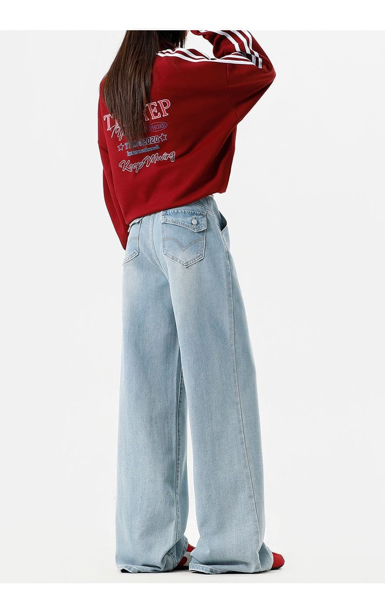 가을 루즈핏 넓은 다리 순면 파란색 청바지 여성 도루 피하다. 통기성 프로 피부 편안함 자수 표지 가방 다용도 캐주얼 상세 이미지 16