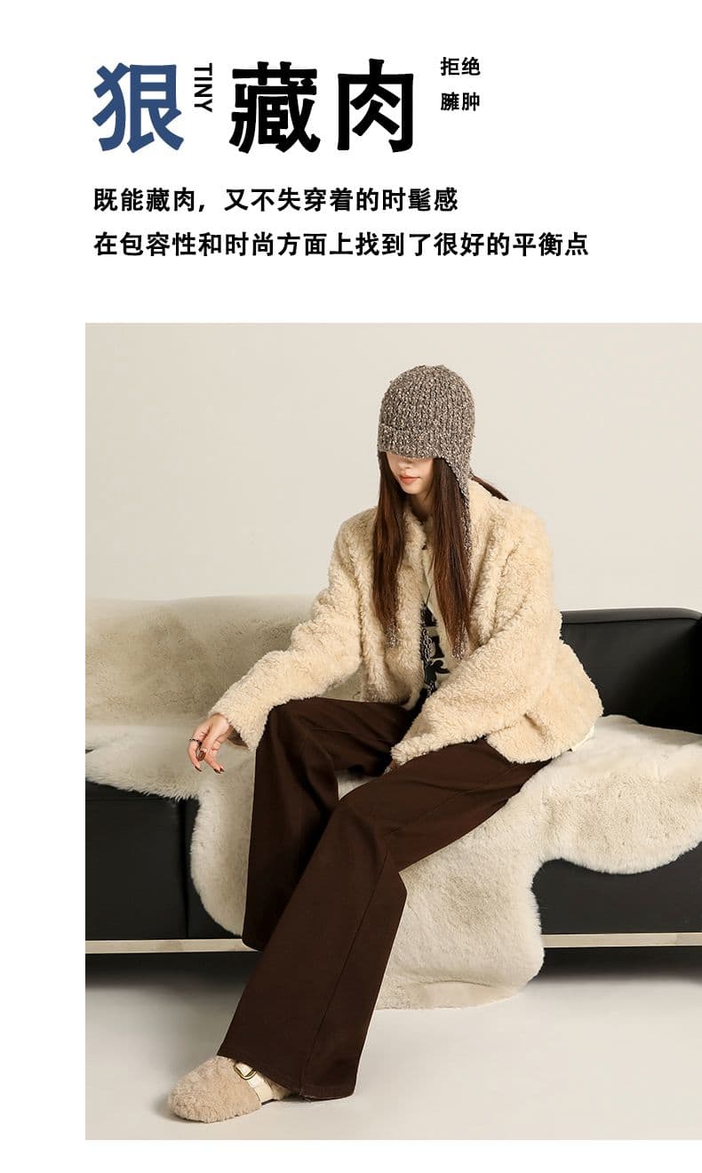 핫걸 사면 신축 커피 색상 나팔 청바지 가을 겨울 새로운 하이웨이스트 루즈핏 슬림해 보이는 아니요 막대기 다리 부츠컷 바지 여성 상세 이미지 10