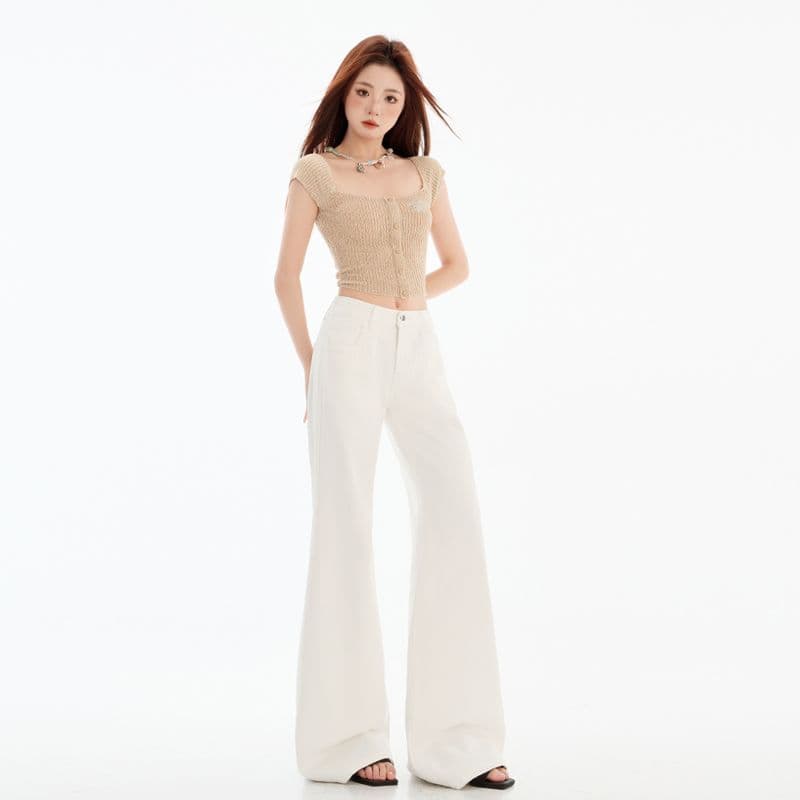 화이트 부츠컷 아니요 막대기 다리 청바지 여성 아메리칸 레트로 로우 웨이스트 좁은 에디션 슬림해 보이는 긴 바지 이미지 5