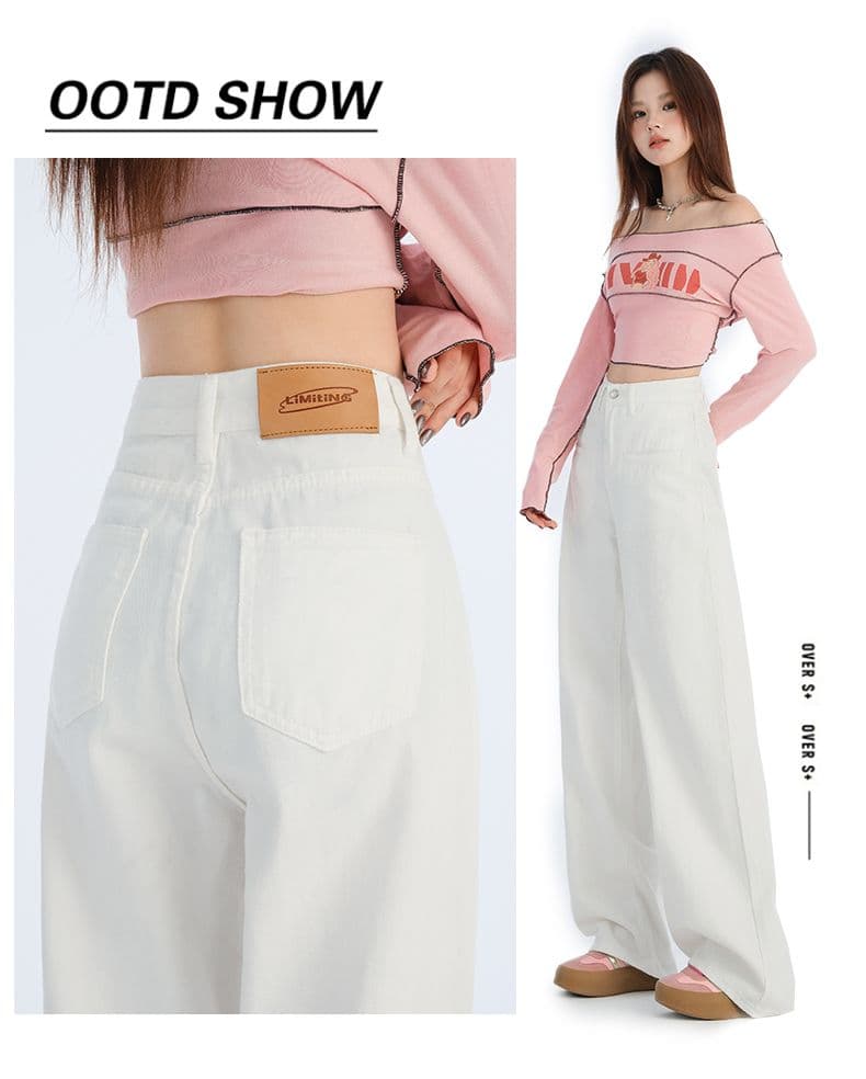 폭발 아메리칸 루즈핏 주요 추진력 높은 품질 화이트 이전 열기 가방 넓은 다리 바닥 청소 긴 바지 길이 연장 xs-xl 상세 이미지 2