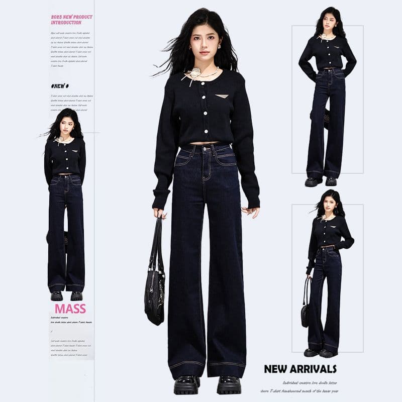 폭발 넓은 다리 나팔 단 닝 파란색 넓은 다리 나팔 바지 높은 품질 긴 바지 길이 연장 xs-xl 이미지 2