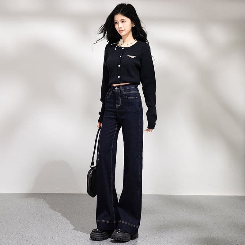폭발 넓은 다리 나팔 단 닝 파란색 넓은 다리 나팔 바지 높은 품질 긴 바지 길이 연장 xs-xl 이미지 3