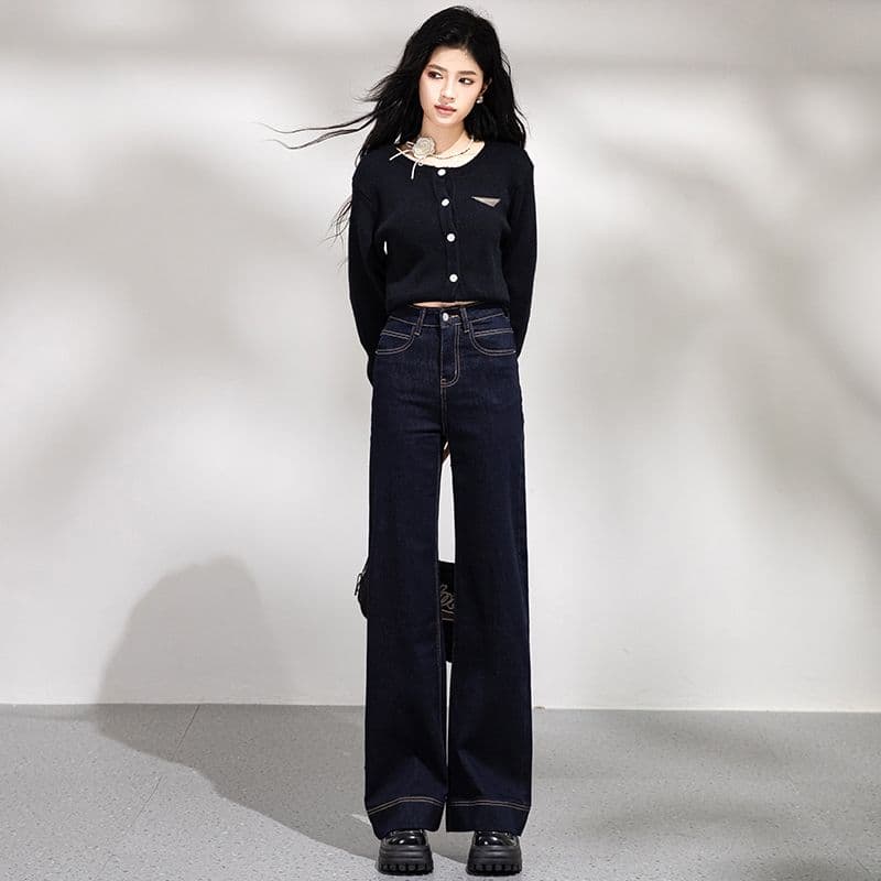 폭발 넓은 다리 나팔 단 닝 파란색 넓은 다리 나팔 바지 높은 품질 긴 바지 길이 연장 xs-xl 이미지 5