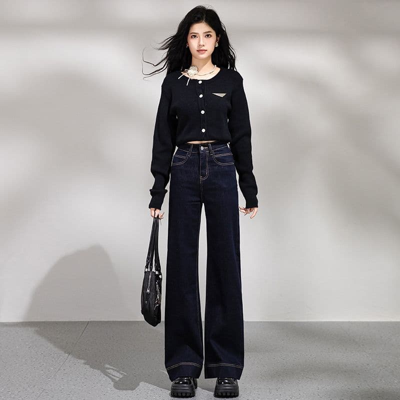 폭발 넓은 다리 나팔 단 닝 파란색 넓은 다리 나팔 바지 높은 품질 긴 바지 길이 연장 xs-xl 이미지 6