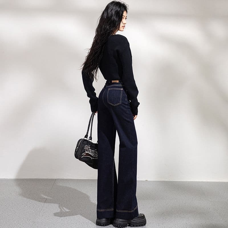 폭발 넓은 다리 나팔 단 닝 파란색 넓은 다리 나팔 바지 높은 품질 긴 바지 길이 연장 xs-xl 이미지 4