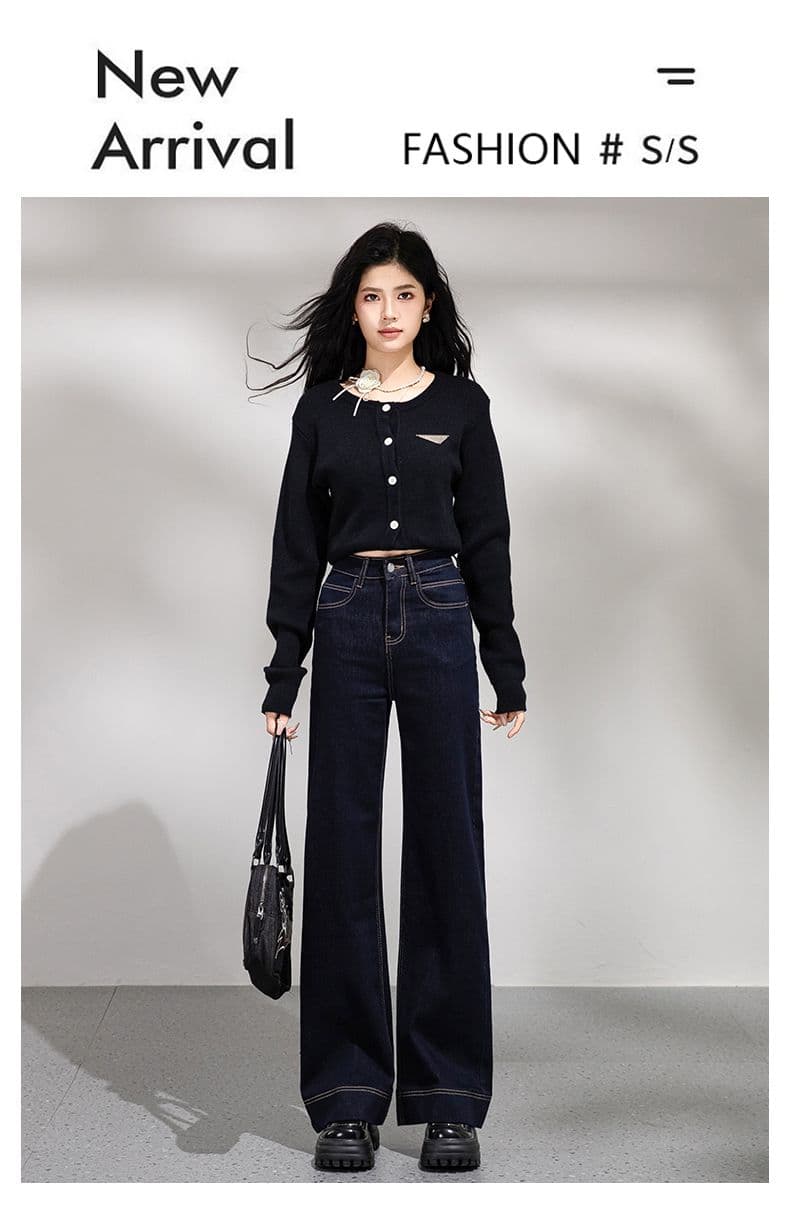폭발 넓은 다리 나팔 단 닝 파란색 넓은 다리 나팔 바지 높은 품질 긴 바지 길이 연장 xs-xl 상세 이미지 1