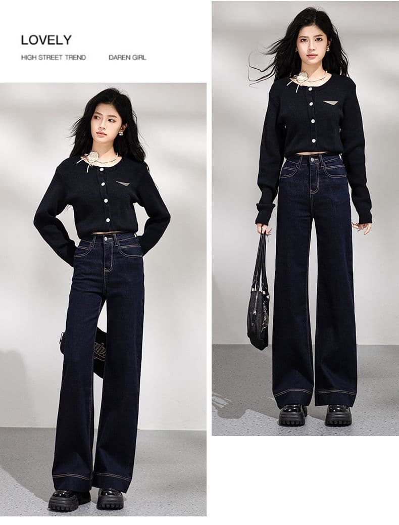 폭발 넓은 다리 나팔 단 닝 파란색 넓은 다리 나팔 바지 높은 품질 긴 바지 길이 연장 xs-xl 상세 이미지 11