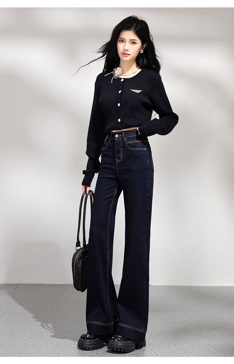 폭발 넓은 다리 나팔 단 닝 파란색 넓은 다리 나팔 바지 높은 품질 긴 바지 길이 연장 xs-xl 상세 이미지 12