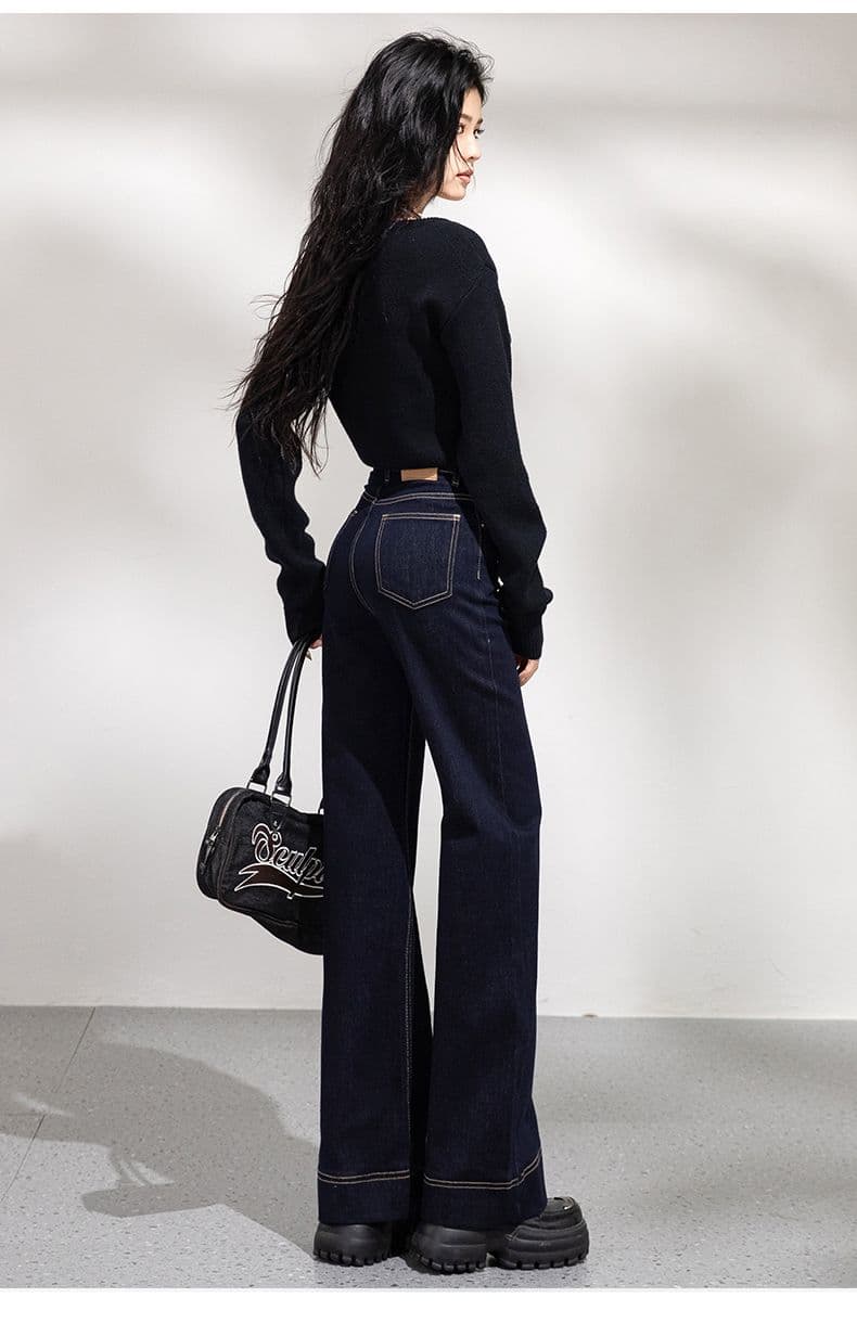 폭발 넓은 다리 나팔 단 닝 파란색 넓은 다리 나팔 바지 높은 품질 긴 바지 길이 연장 xs-xl 상세 이미지 17