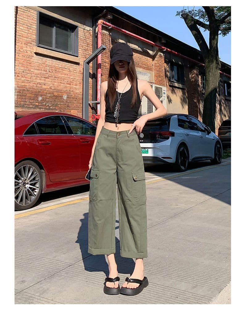녹색 스트레이트 워크웨어 팬츠 데님 여성 2026 봄 여름 9 포인트 루즈핏 슬림해 보이는 와이드 레그 팬츠 아메리칸 작은 키 캐주얼 상세 이미지 8