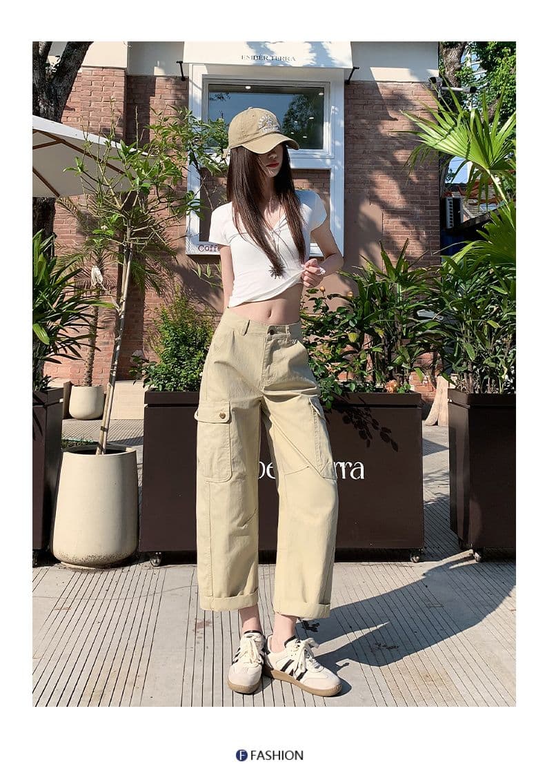 녹색 스트레이트 워크웨어 팬츠 데님 여성 2026 봄 여름 9 포인트 루즈핏 슬림해 보이는 와이드 레그 팬츠 아메리칸 작은 키 캐주얼 상세 이미지 18