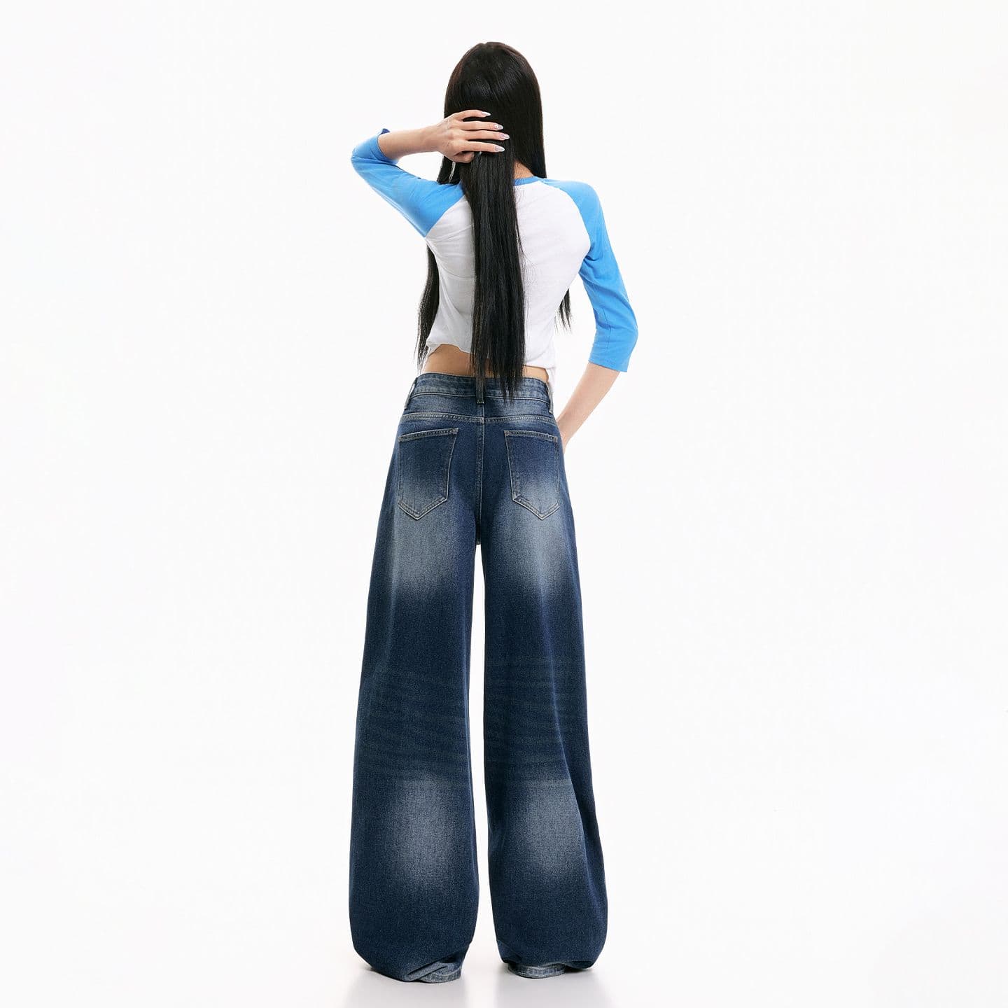 청바지 여성 넓은 다리 아메리칸 스프레이 말 骝 레트로 마 오래된 이미지 2