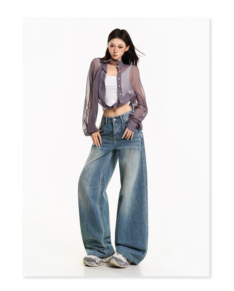 청바지 여성 루즈핏 스트레이트 레트로 워싱 균열 아메리칸 상세 이미지 12