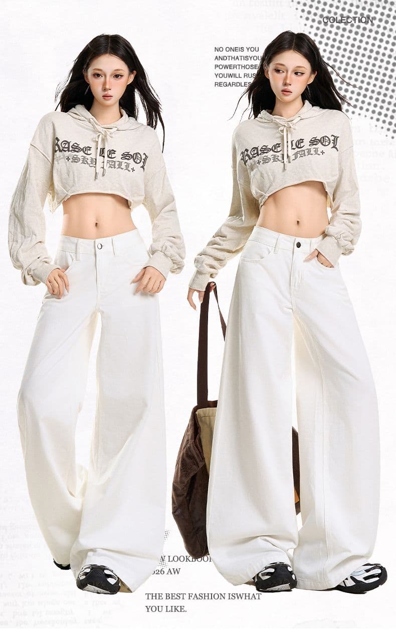 청바지 여성 넓은 다리 아메리칸 순면 플립 커버 주머니 레트로 상세 이미지 2