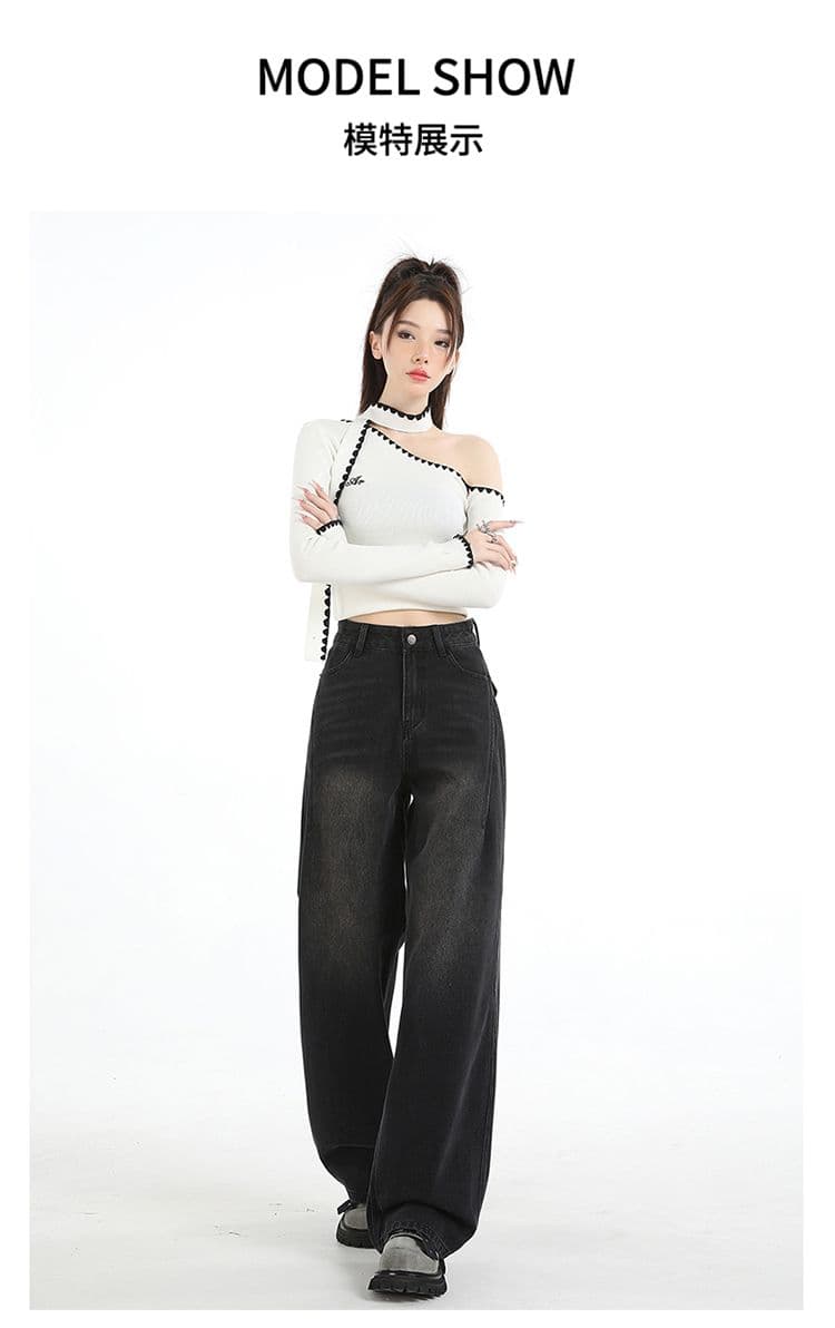 아메리칸 레트로 커피 색상 기타 공예 청바지 여성 루즈핏 좁은 에디션 슬림해 보이는 모통이 칼 바지 블랙 회색 카키 색 가을 겨울 상세 이미지 8