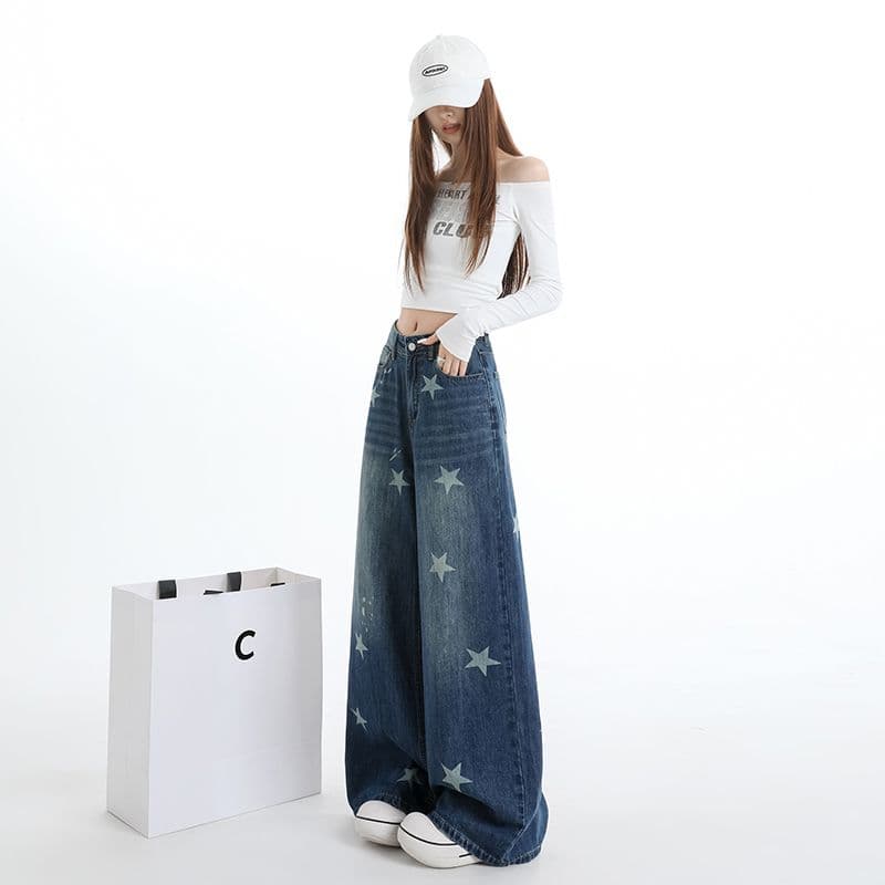 조기 가을 레트로 블루 나만의 것을 가져와 라. 질감 센스 대나무 마디 원단 깊은 데님 블루 루즈핏 편안함 슬림해 보이는 다용도 바지 이미지 3