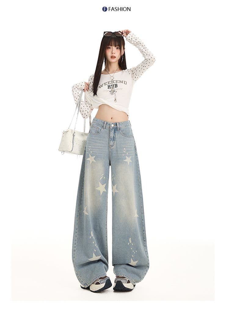 넓은 다리 청바지 여성 레트로 별 디자인 센스 아메리칸 느긋한 바람 2026 새로운 슬림해 보이는 스트레이트 루즈핏 모통이 칼 바지 상세 이미지 6