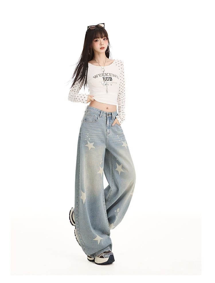 넓은 다리 청바지 여성 레트로 별 디자인 센스 아메리칸 느긋한 바람 2026 새로운 슬림해 보이는 스트레이트 루즈핏 모통이 칼 바지 상세 이미지 13