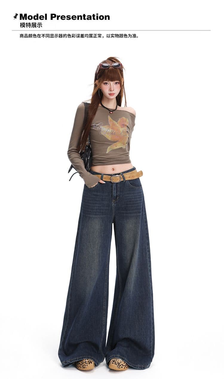 아메리칸 레트로 넓은 다리 청바지 여성 가을 겨울 새로운 슬림해 보이는 루즈핏 바닥 청소 스트레이트 바지 긴 바지 길이 연장 상세 이미지 8