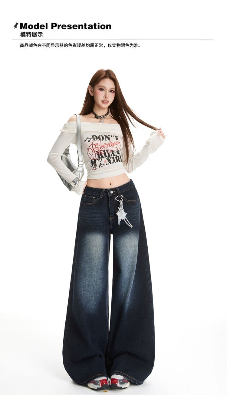아메리칸 레트로 넓은 다리 청바지 여성 가을 겨울철 새로운 루즈핏 슬림해 보이는 느긋한 바람 바닥 청소 바지 상세 이미지 9