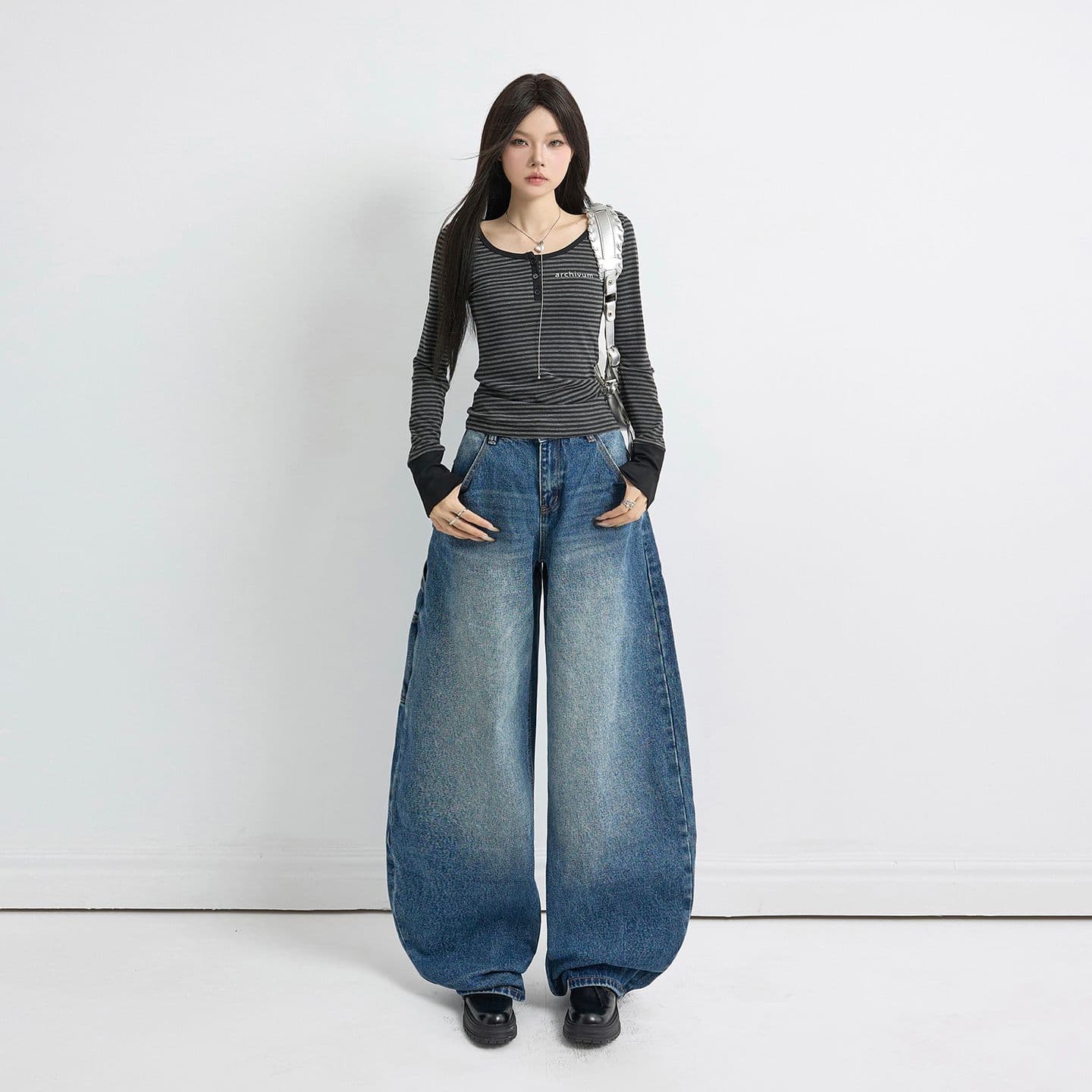 아메리칸 레트로 루즈핏 와이드 레그 팬츠 워크웨어 팬츠 봄 가을 다용도 모통이 칼 바지 청바지 여성 2026 새로운 이미지 2