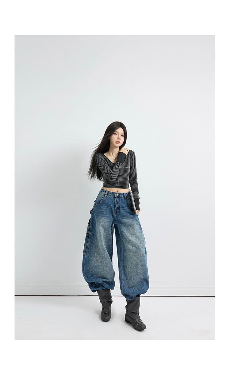 아메리칸 레트로 루즈핏 와이드 레그 팬츠 워크웨어 팬츠 봄 가을 다용도 모통이 칼 바지 청바지 여성 2026 새로운 상세 이미지 15