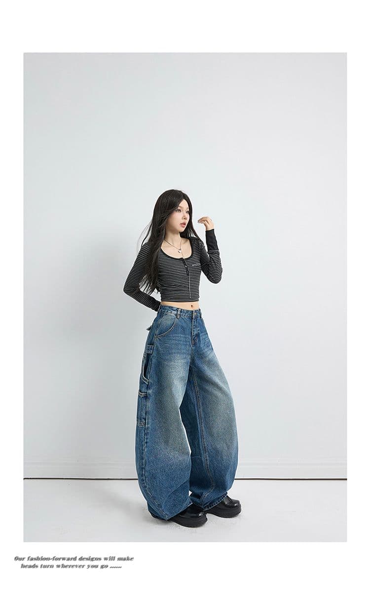 아메리칸 레트로 루즈핏 와이드 레그 팬츠 워크웨어 팬츠 봄 가을 다용도 모통이 칼 바지 청바지 여성 2026 새로운 상세 이미지 16