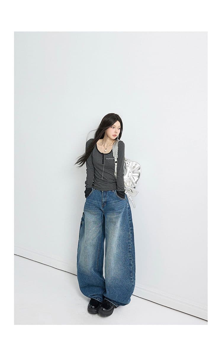 아메리칸 레트로 루즈핏 와이드 레그 팬츠 워크웨어 팬츠 봄 가을 다용도 모통이 칼 바지 청바지 여성 2026 새로운 상세 이미지 18