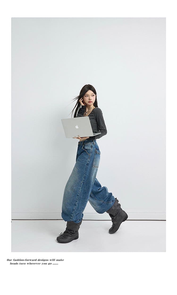 아메리칸 레트로 루즈핏 와이드 레그 팬츠 워크웨어 팬츠 봄 가을 다용도 모통이 칼 바지 청바지 여성 2026 새로운 상세 이미지 19