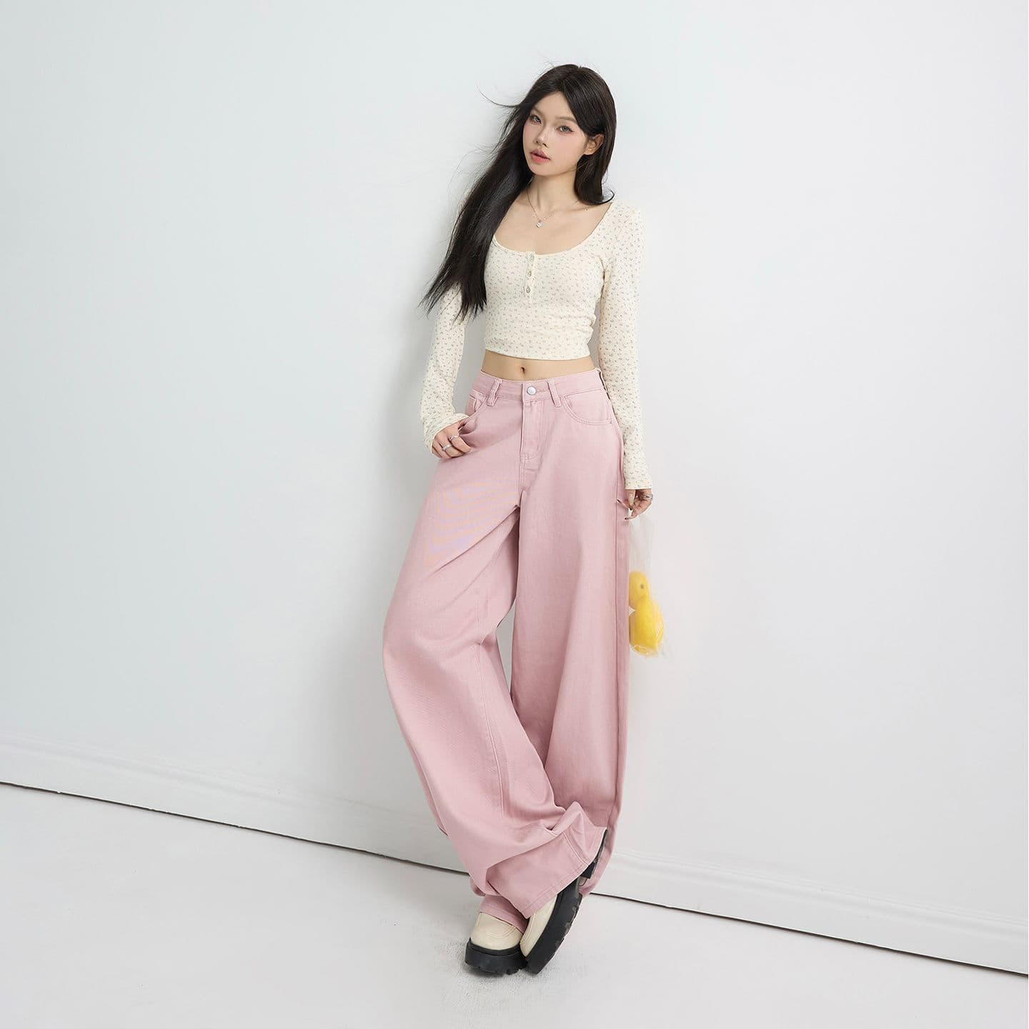 아메리칸 레트로 하이웨이스트 루즈핏 와이드 레그 팬츠 다용도 도루 센스 봄 여름 모통이 칼 바지 2026 새로운 청바지 여성 이미지 3