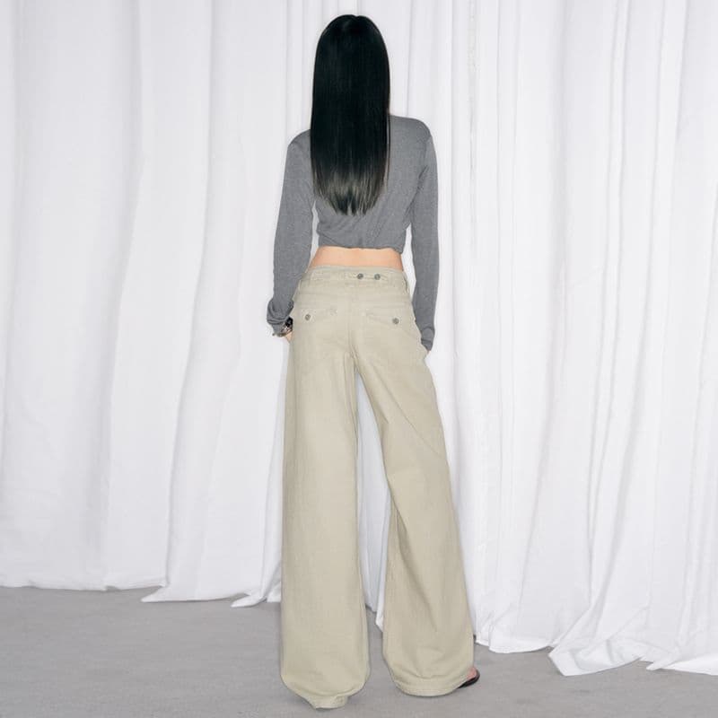 작은 대중 질감 기초 주간 접시 와이드 레그 팬츠 다용도 왕 느슨함 센스 직선 통과 바닥 청소 청바지 여성 이미지 5