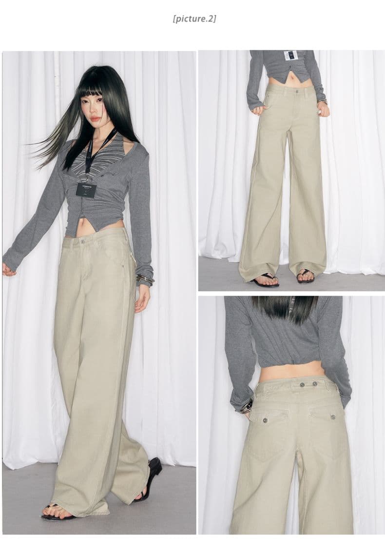 작은 대중 질감 기초 주간 접시 와이드 레그 팬츠 다용도 왕 느슨함 센스 직선 통과 바닥 청소 청바지 여성 상세 이미지 15