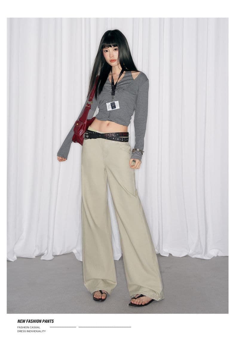 작은 대중 질감 기초 주간 접시 와이드 레그 팬츠 다용도 왕 느슨함 센스 직선 통과 바닥 청소 청바지 여성 상세 이미지 19