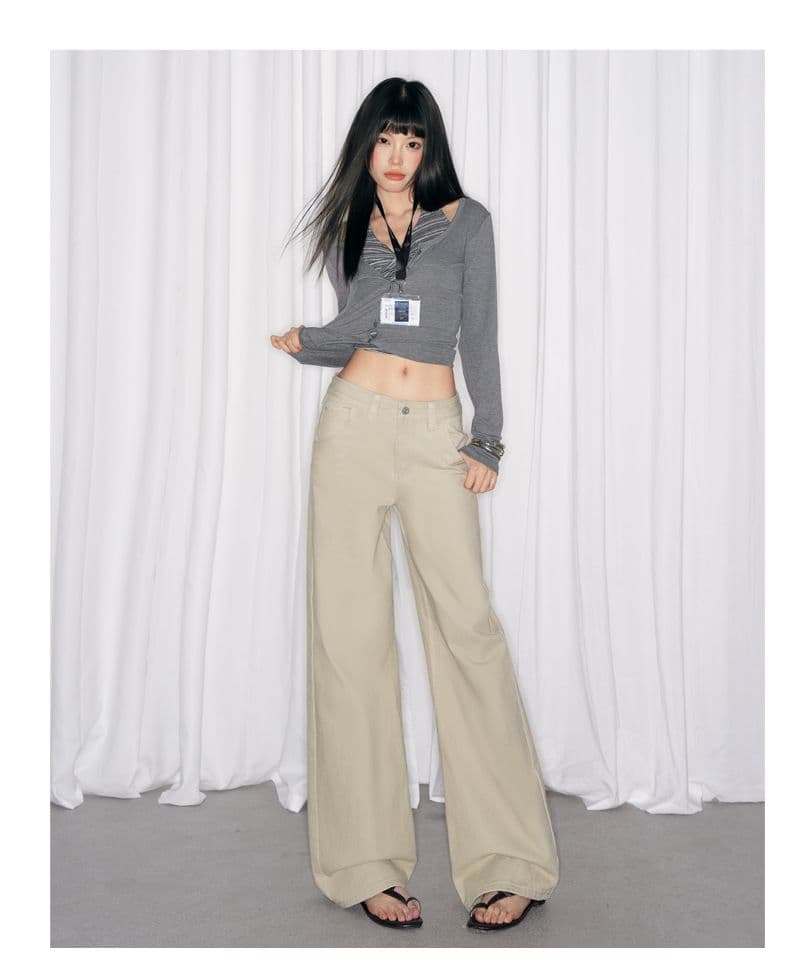 작은 대중 질감 기초 주간 접시 와이드 레그 팬츠 다용도 왕 느슨함 센스 직선 통과 바닥 청소 청바지 여성 상세 이미지 20
