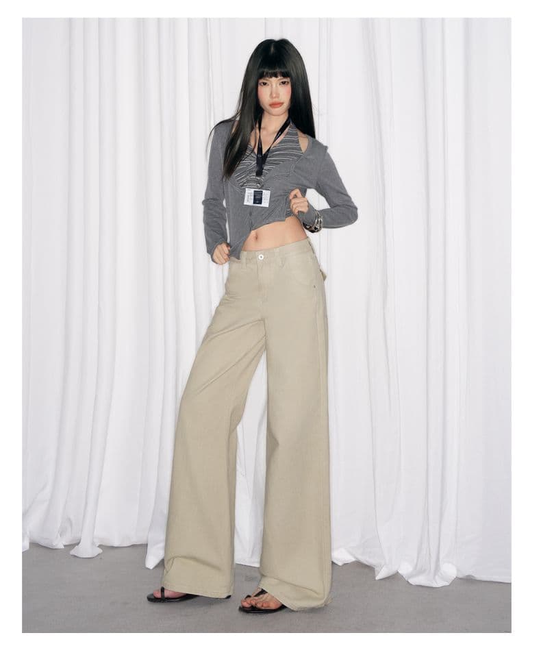 작은 대중 질감 기초 주간 접시 와이드 레그 팬츠 다용도 왕 느슨함 센스 직선 통과 바닥 청소 청바지 여성 상세 이미지 21